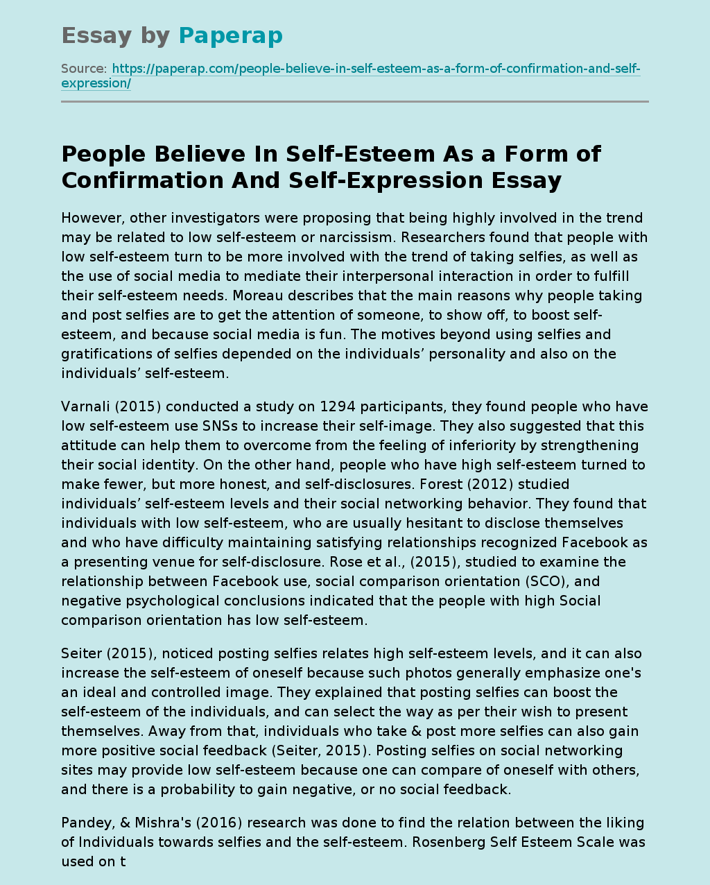 People Believe In Self-Esteem As a Form of Confirmation And Self-Expression