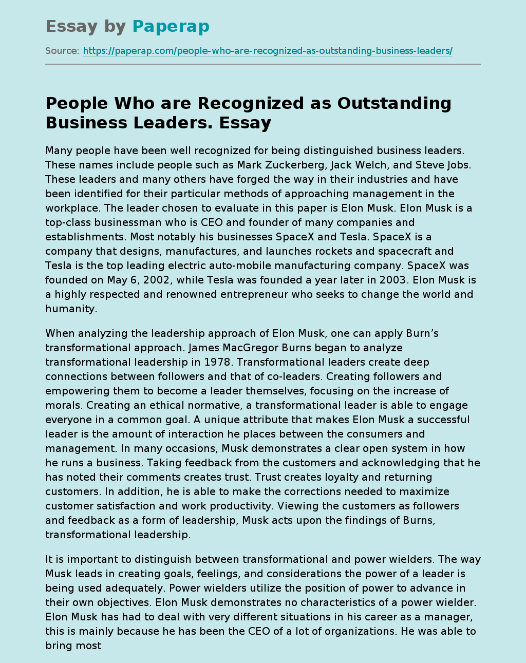 People Who are Recognized as Outstanding Business Leaders.