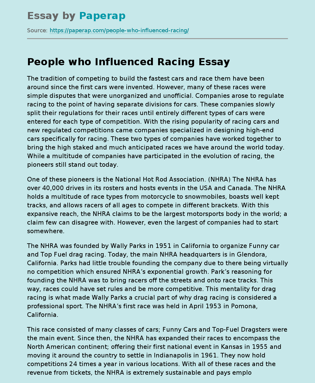 People who Influenced Racing
