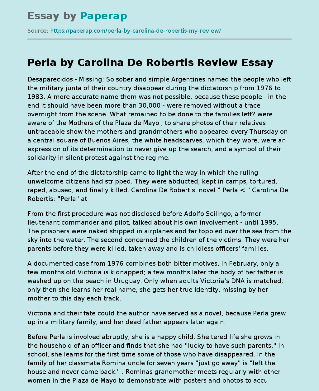 Novel "Perla" by Carolina De Robertis