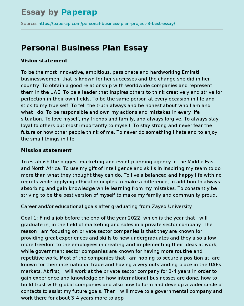 Personal Business Plan