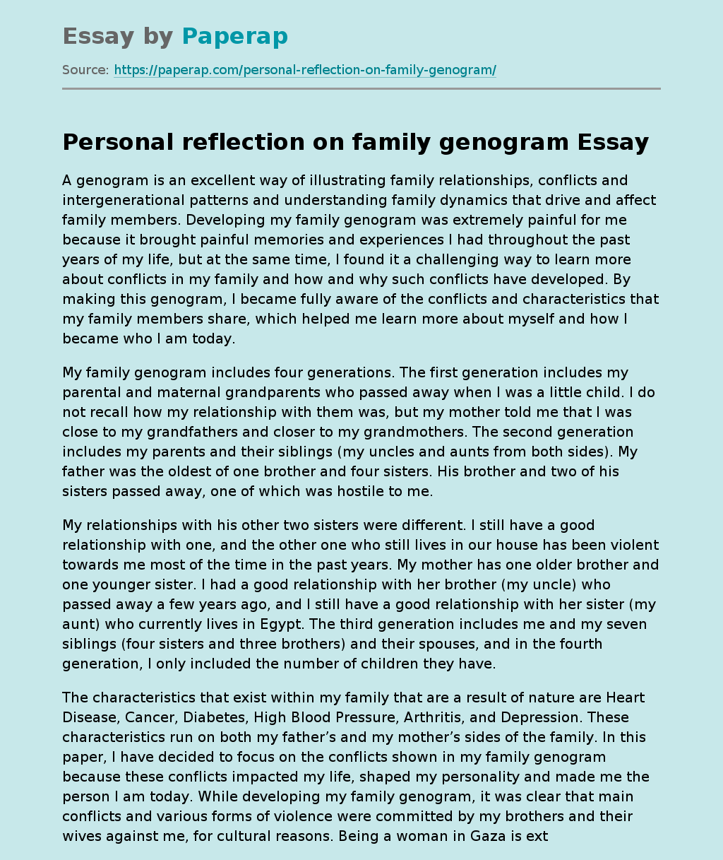 Personal reflection on family genogram