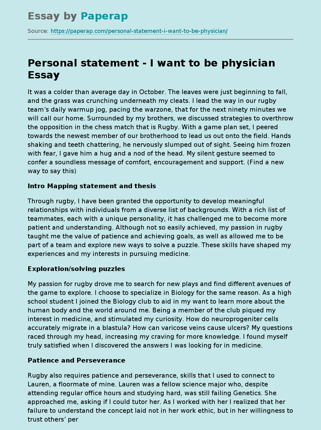Personal statement - I want to be physician