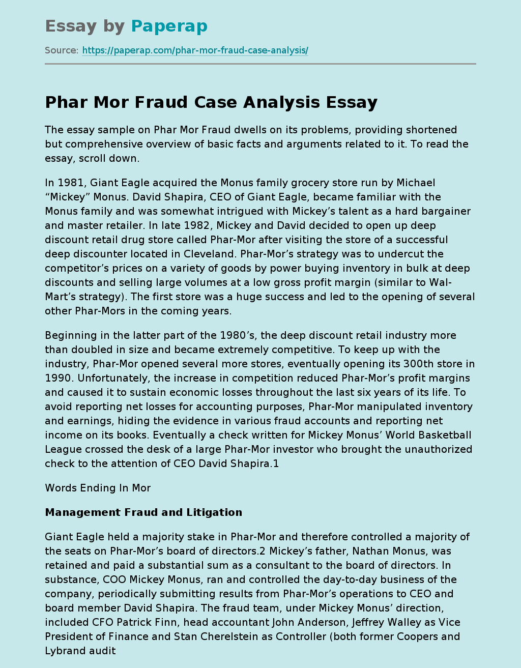 Phar Mor Fraud Case Analysis