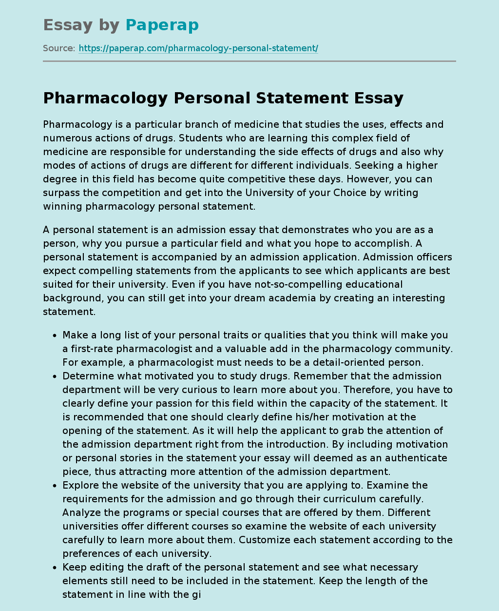 Pharmacology Personal Statement
