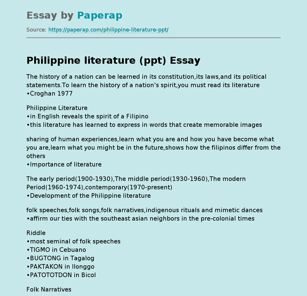 contemporary essay examples in the philippines