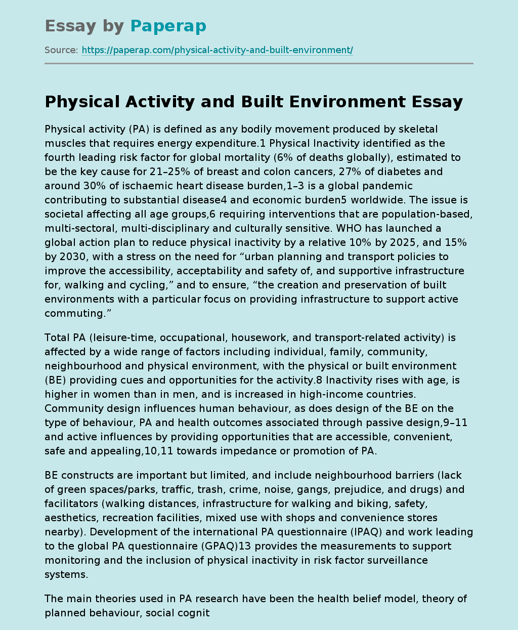 Physical Activity and Built Environment