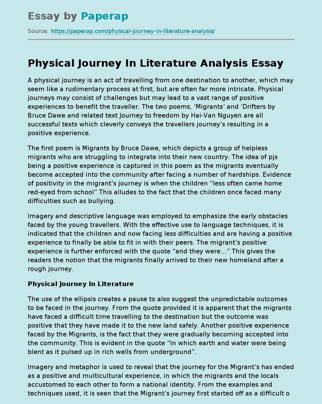 Physical Journey Examples