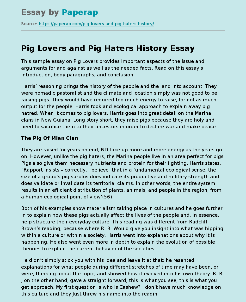 Pig Lovers and Pig Haters History