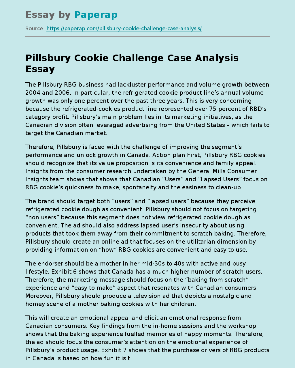 Pillsbury Cookie Challenge Case Analysis