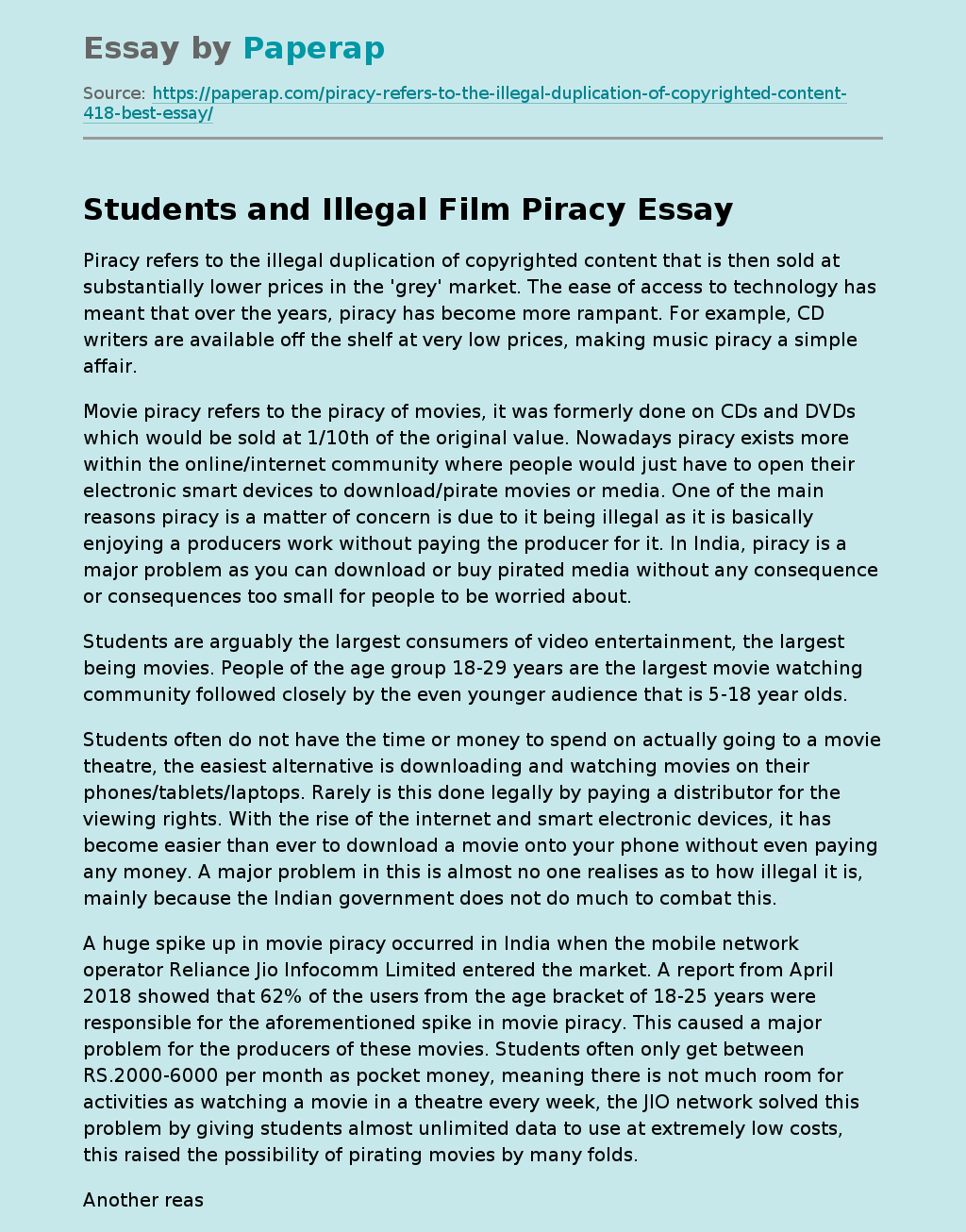 Students and Illegal Film Piracy