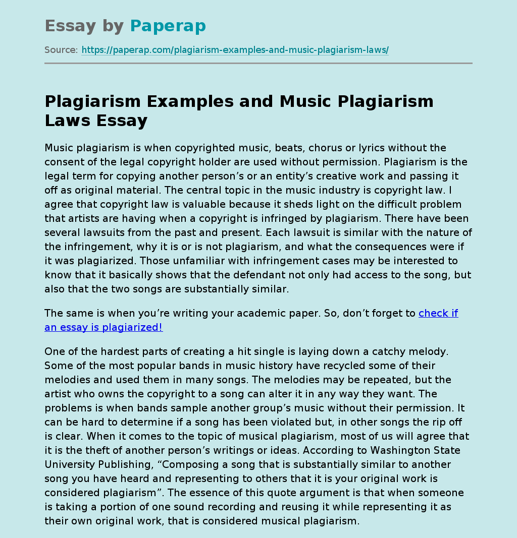 Plagiarism Examples and Music Plagiarism Laws