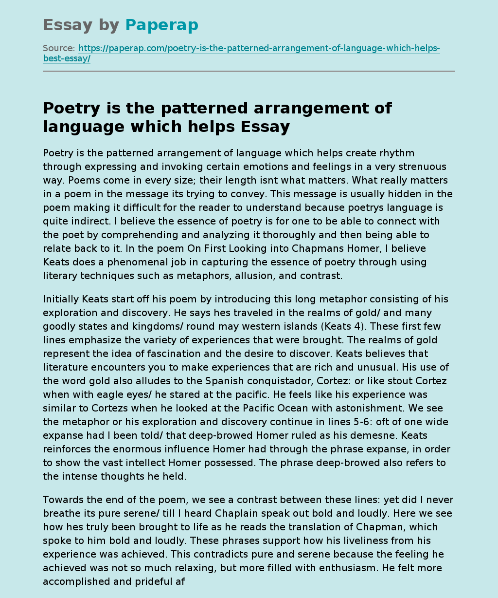 Poetry Is the Patterned Arrangement of Language Which Helps