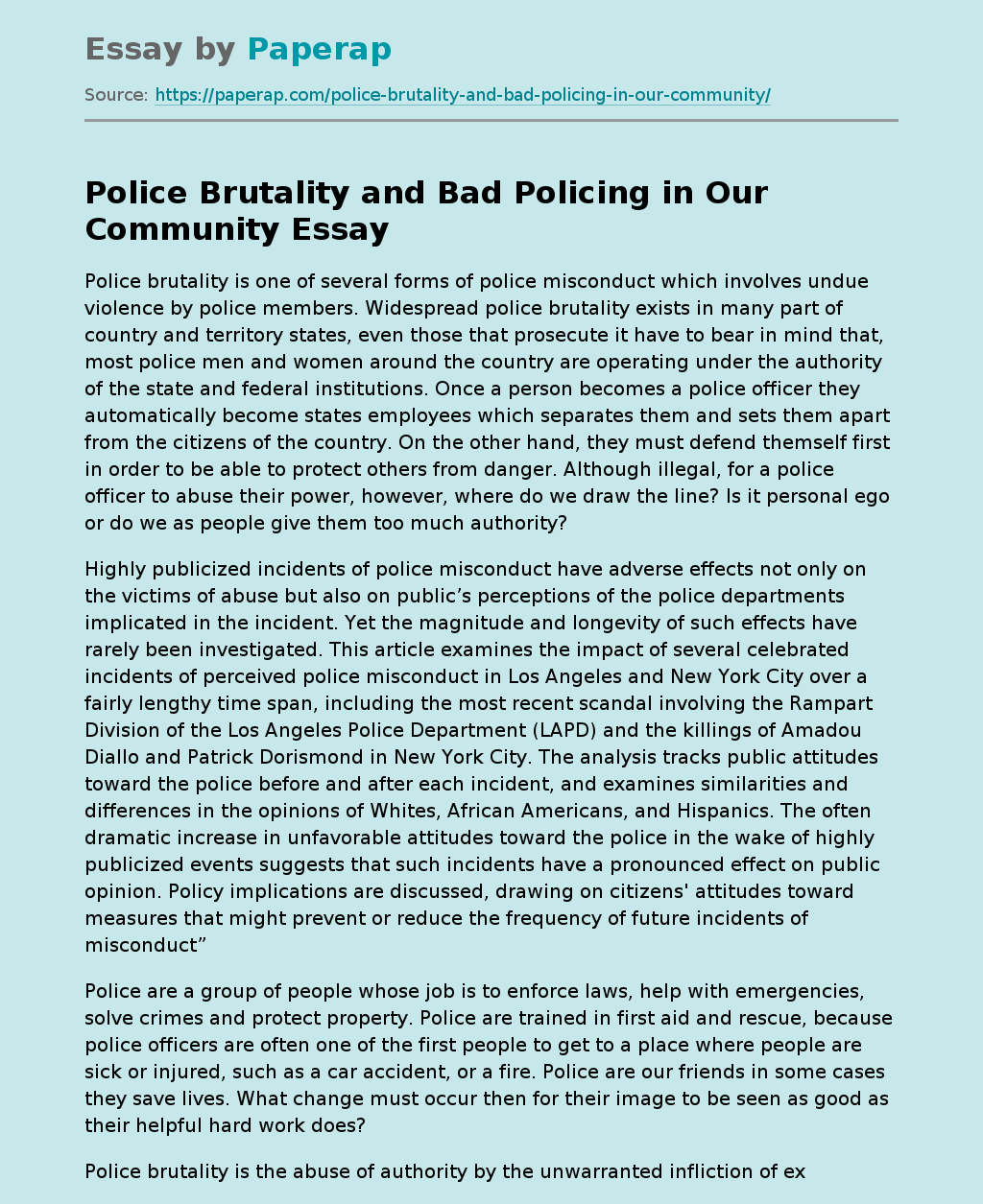 Police Brutality and Bad Policing in Our Community