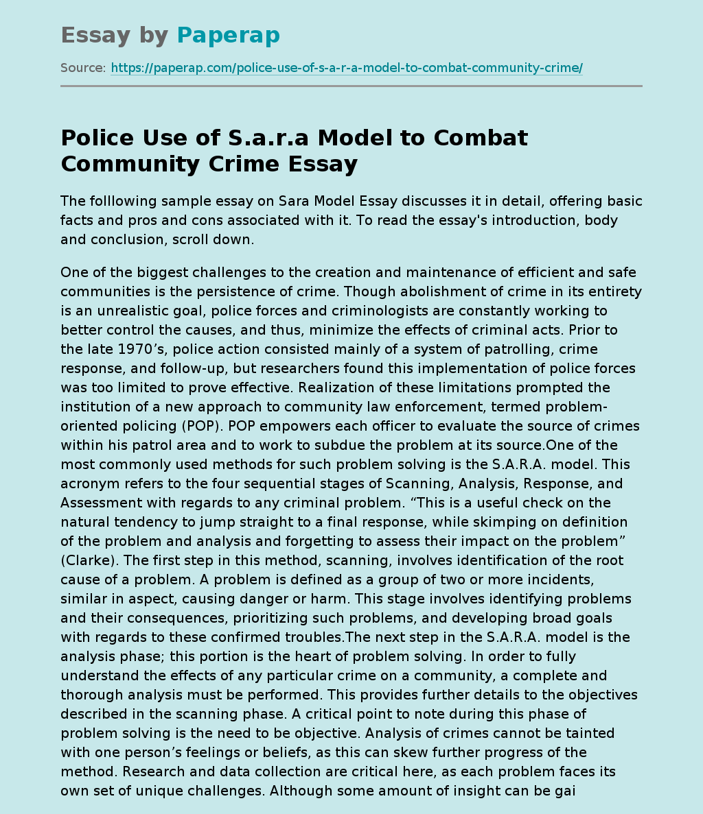 Police Use of S.a.r.a Model to Combat Community Crime