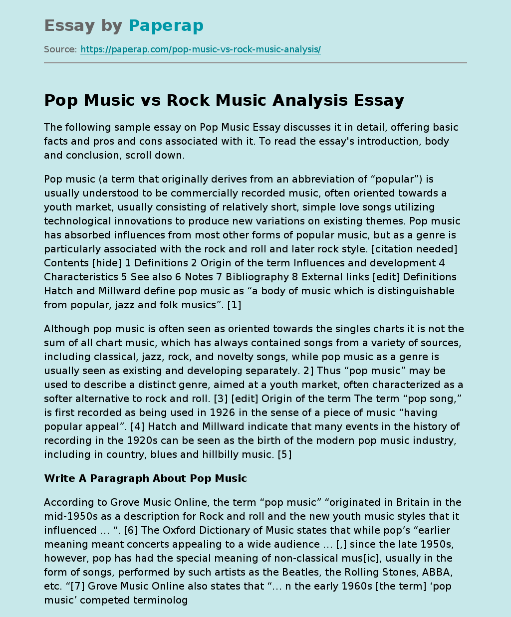 Pop Music vs Rock Music Analysis