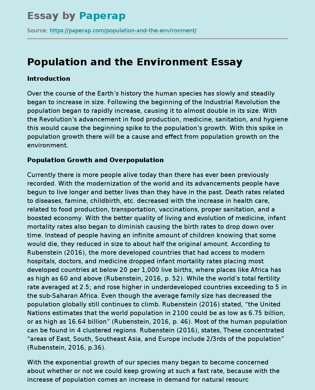 Population and the Environment