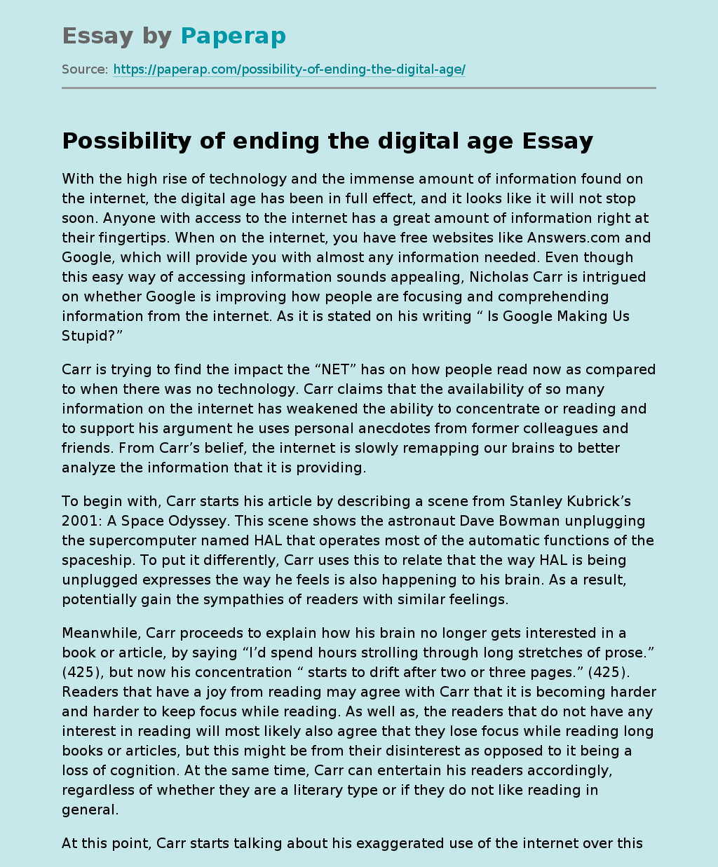 Possibility of ending the digital age