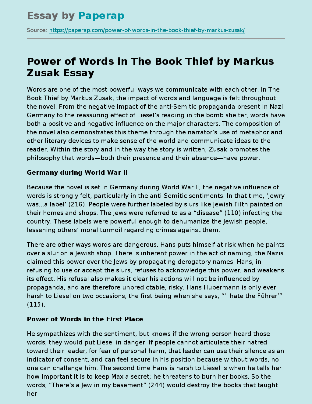 Power of Words in The Book Thief by Markus Zusak