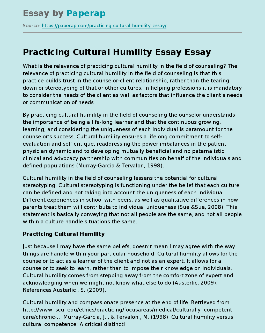 Practicing Cultural Humility Essay