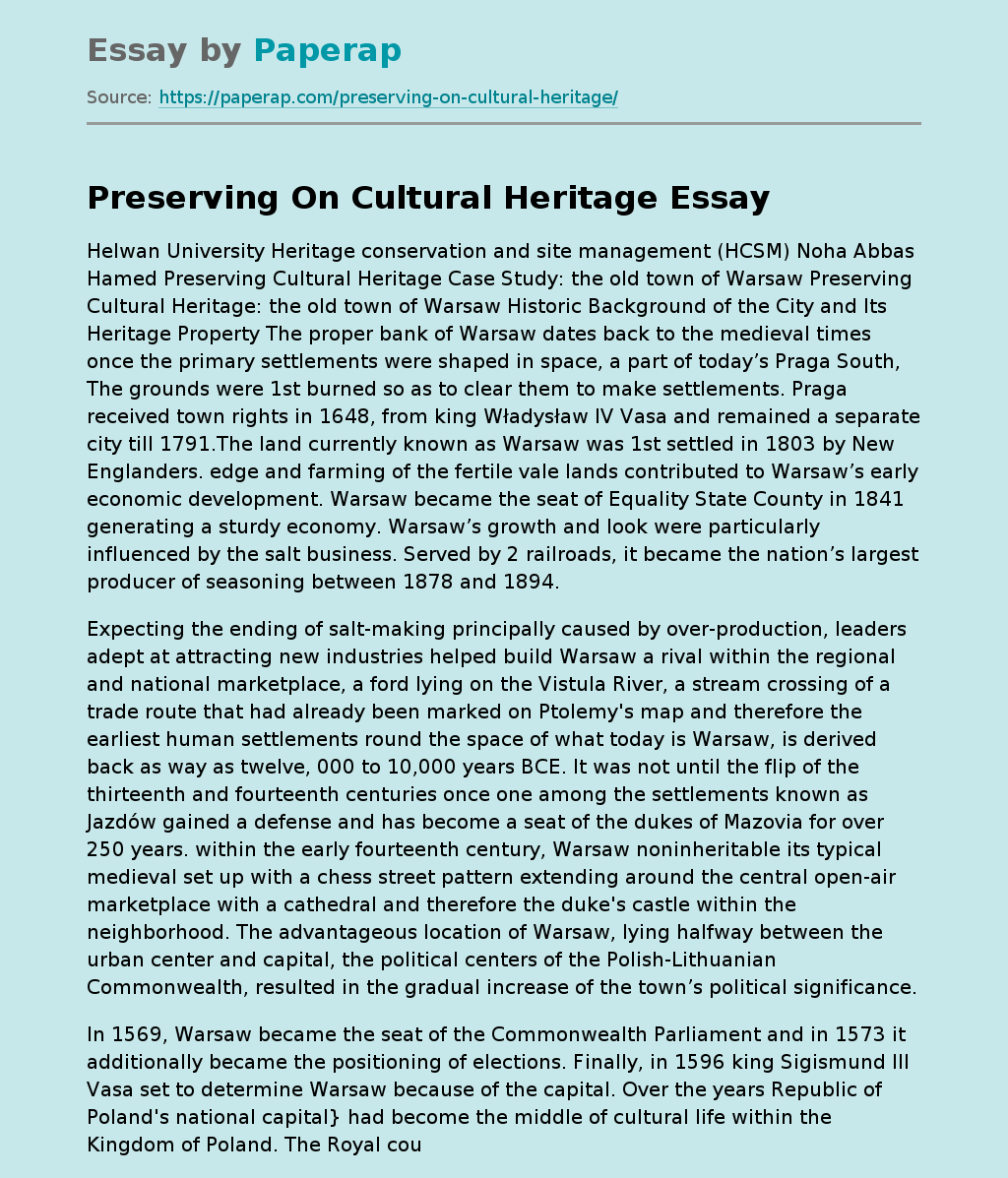 Preserving On Cultural Heritage