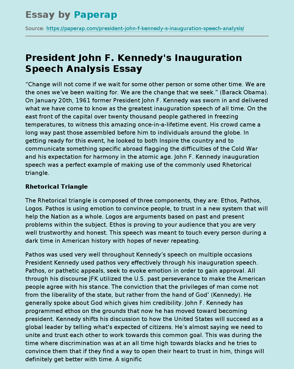 President John F. Kennedy's Inauguration Speech Analysis