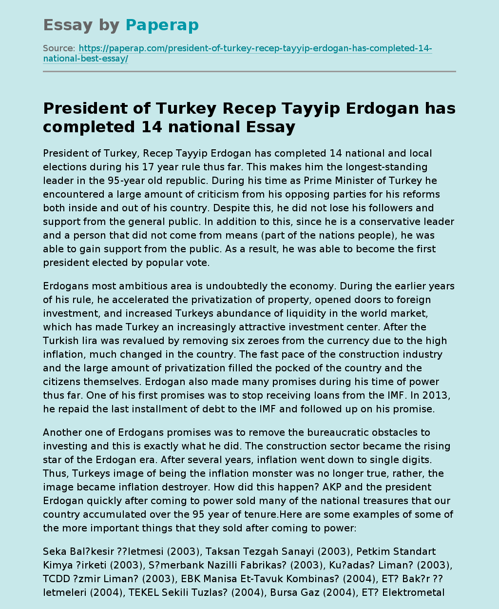 President of Turkey Recep Tayyip Erdogan has completed 14 national