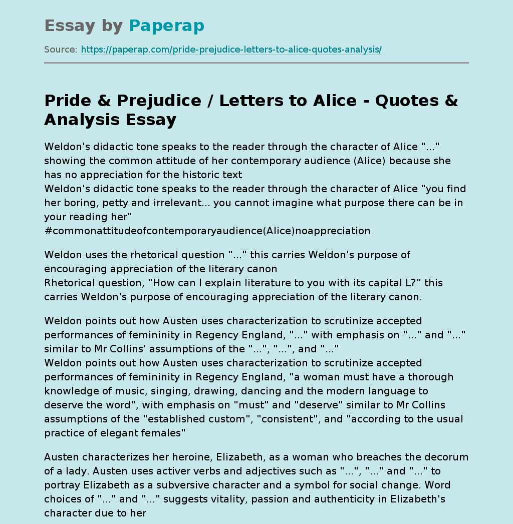 Pride &amp; Prejudice / Letters to Alice - Quotes &amp; Analysis