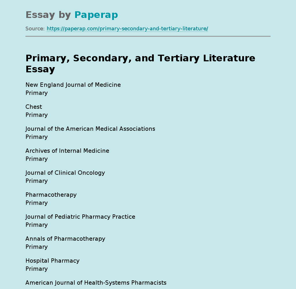 Primary, Secondary, and Tertiary Literature