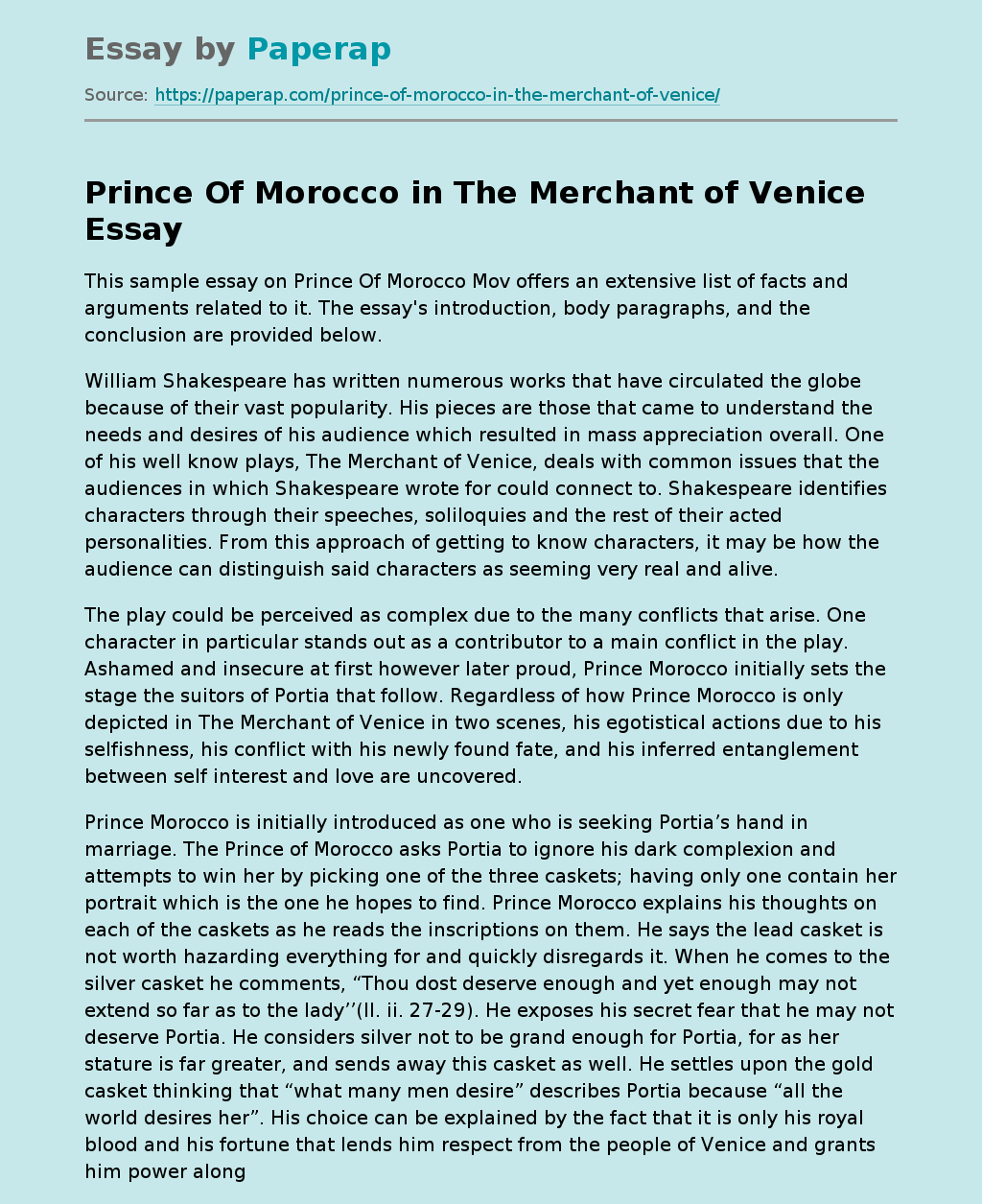 Prince Of Morocco in The Merchant of Venice