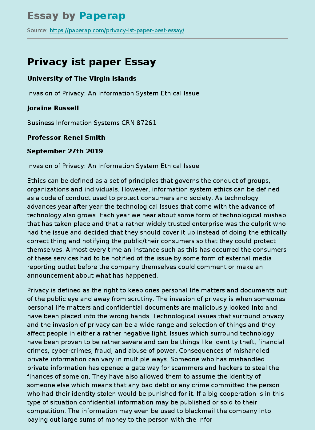 Privacy Ethics Overview