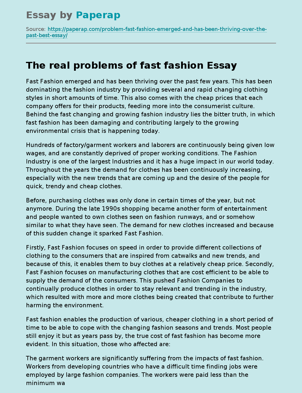 fast fashion research essay