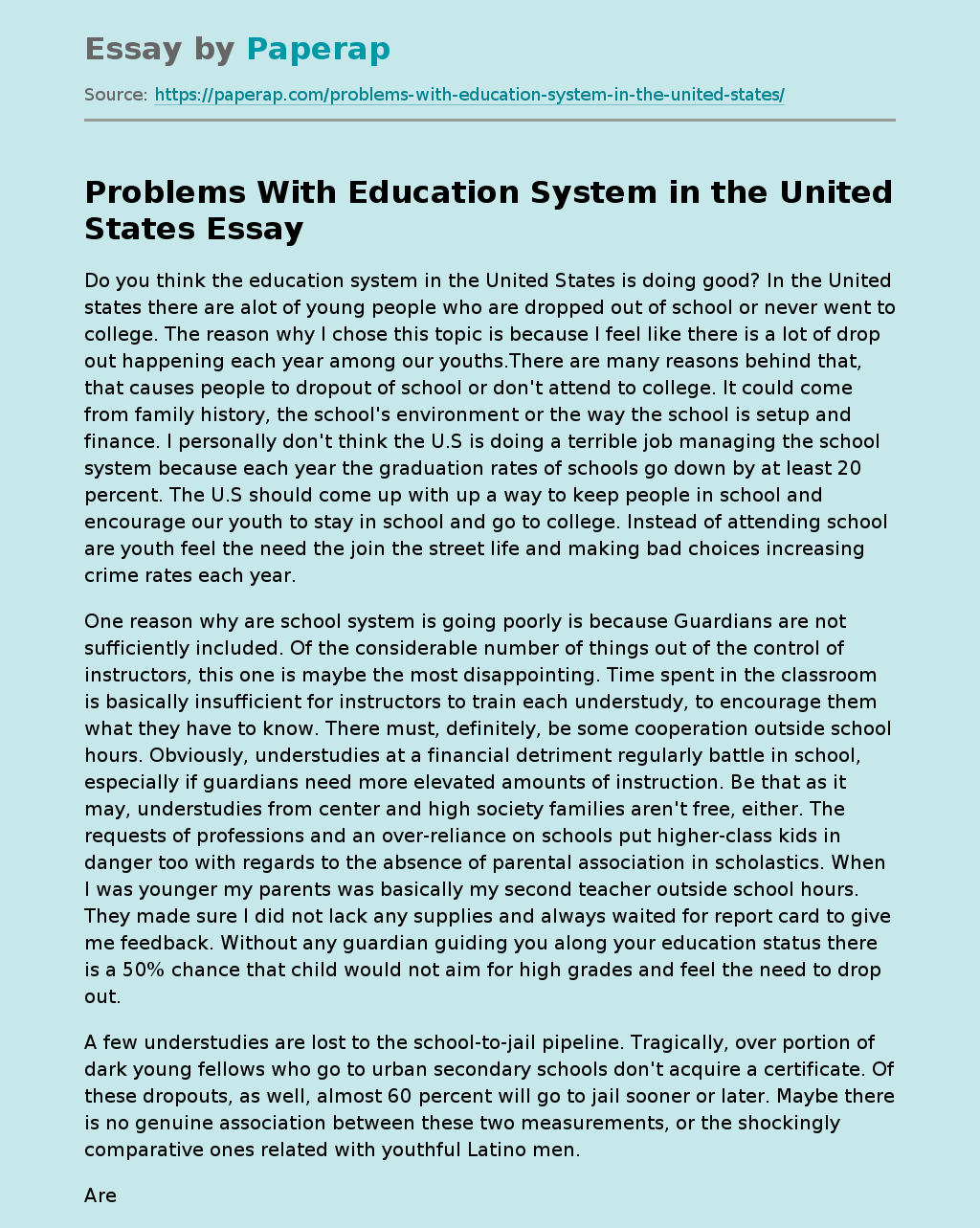 Problems With Education System in the United States