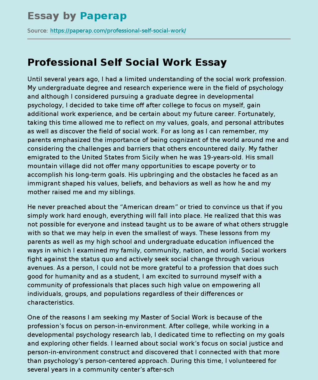 personal and professional development in social work essay