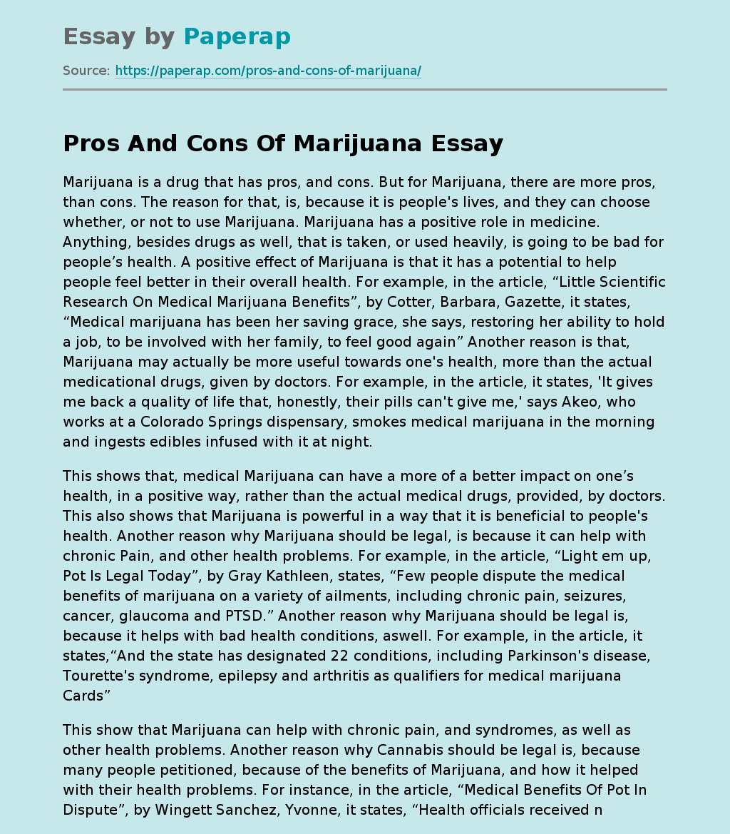 Pros And Cons Of Marijuana