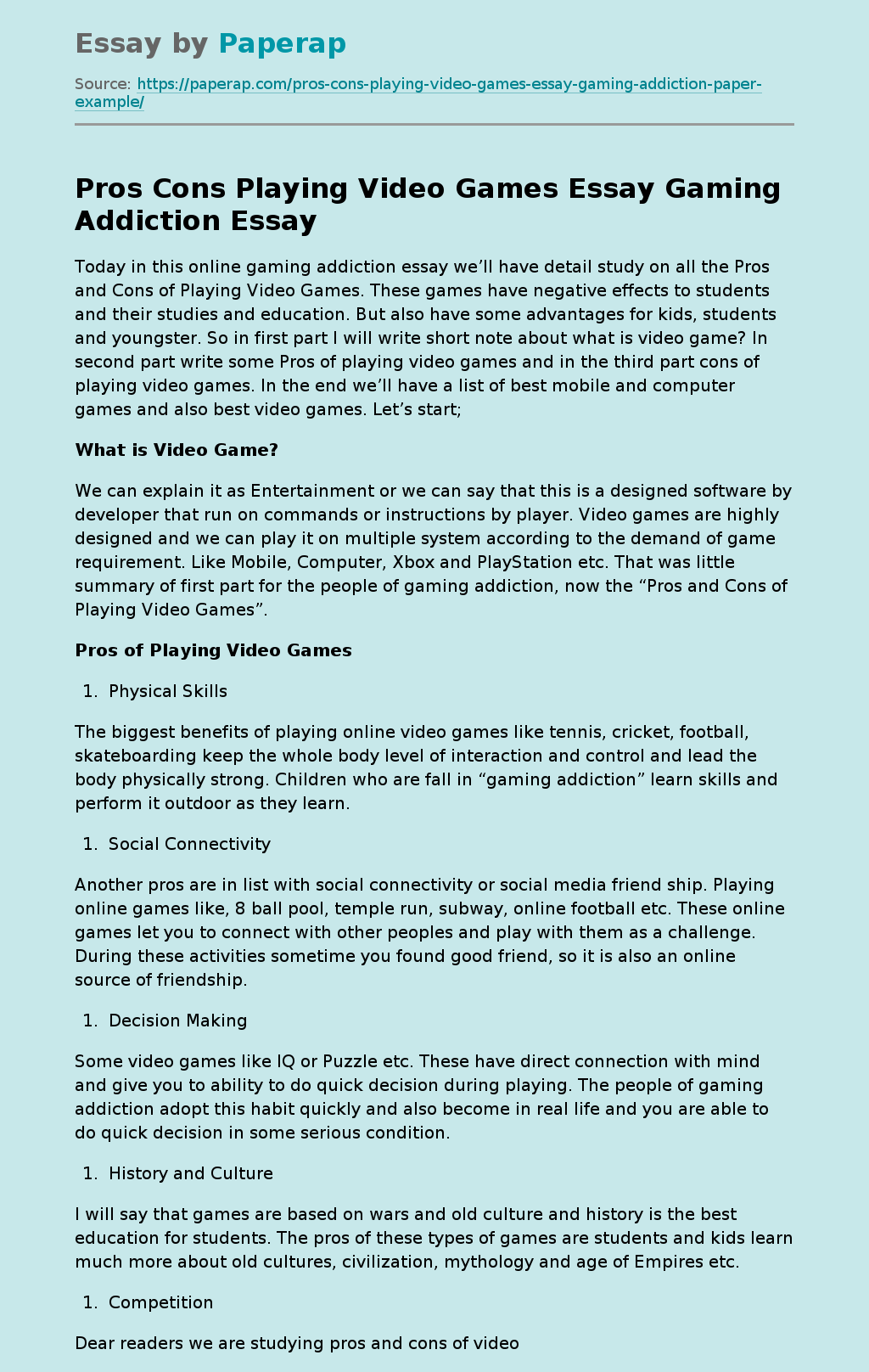 essay about playing computer games