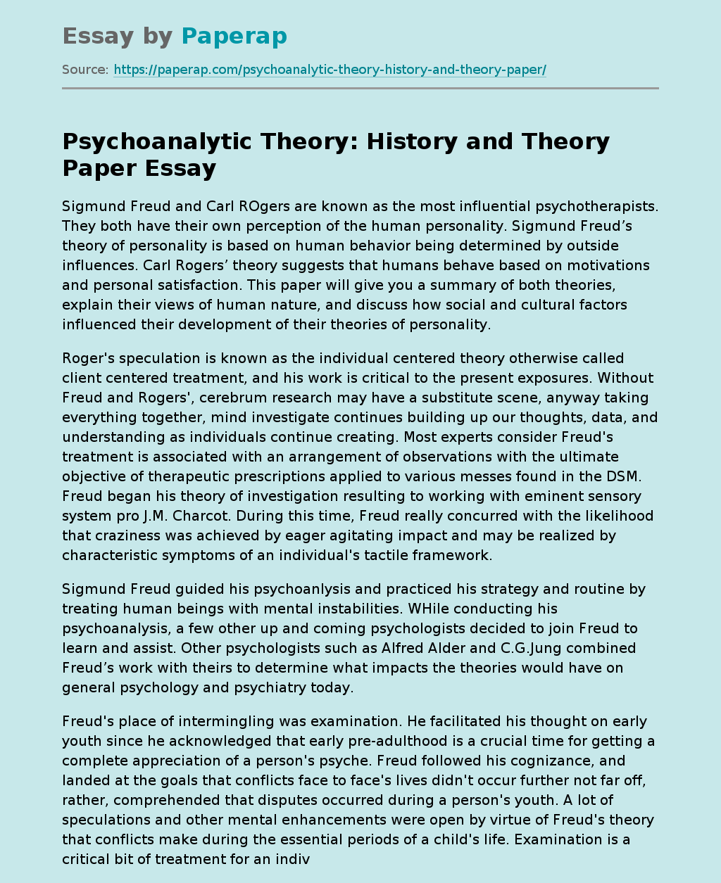 Psychoanalytic Theory: History and Theory Paper