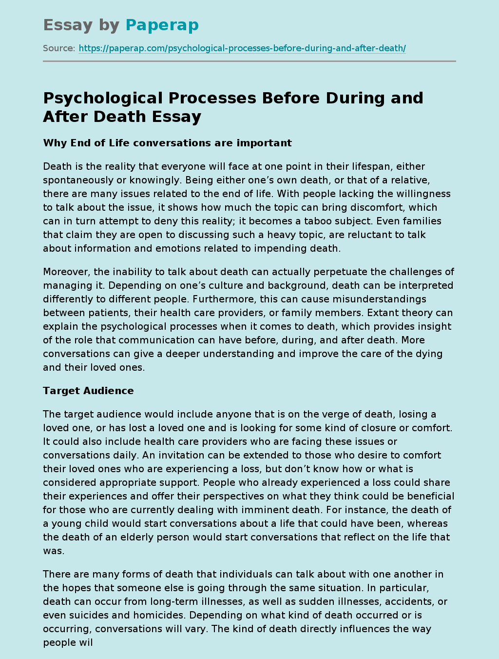 Psychological Processes Before During and After Death