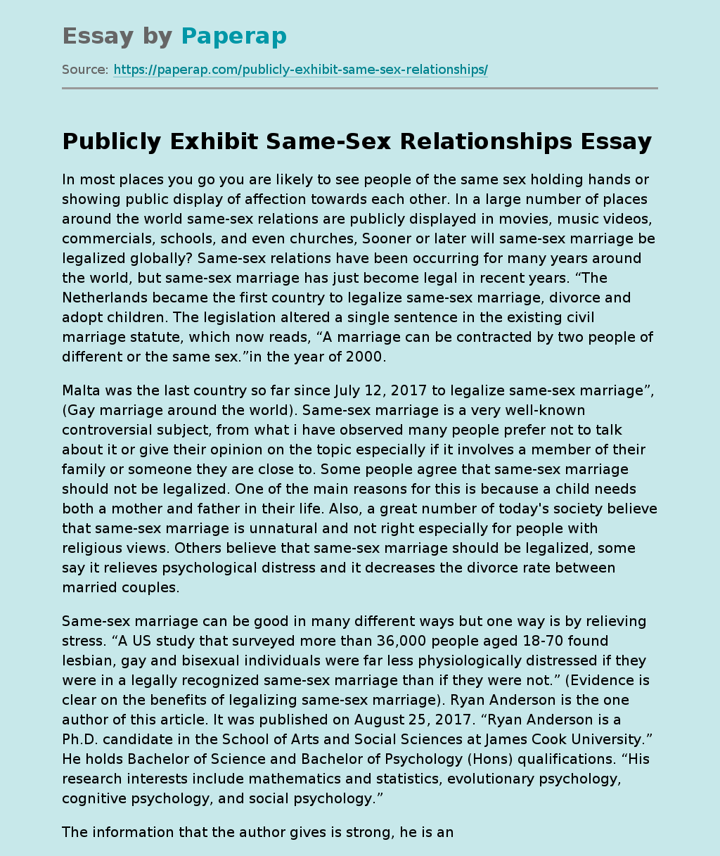 Publicly Exhibit Same-Sex Relationships