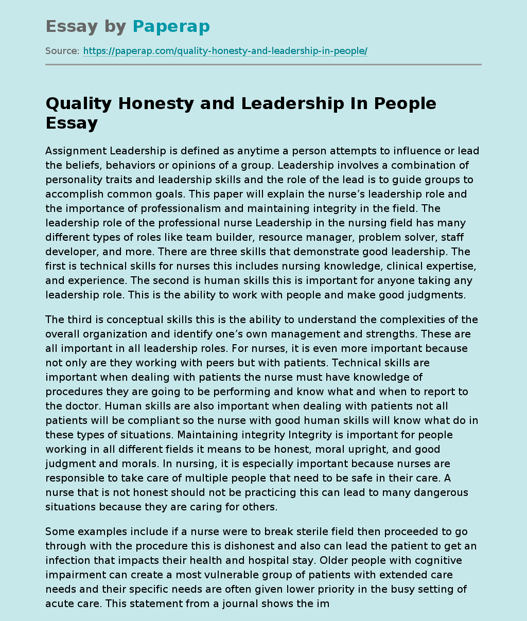 Quality Honesty and Leadership In People