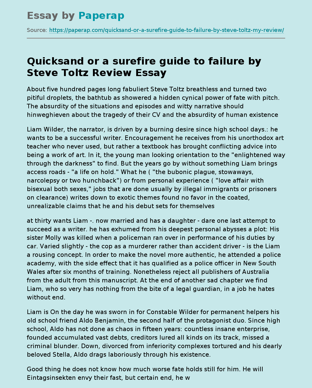 Surefire Guide to Failure by Steve Toltz Review