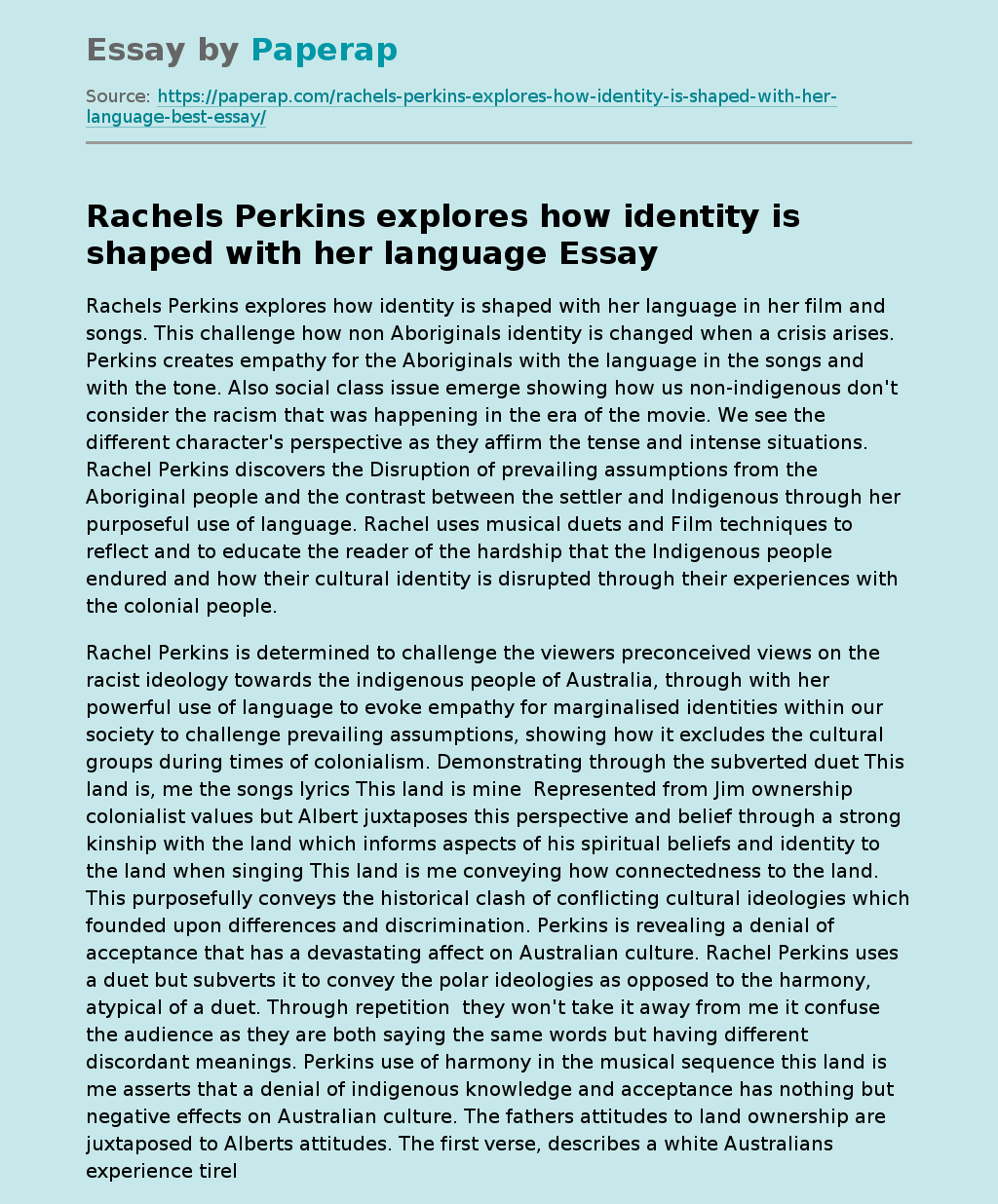 Rachels Perkins explores how identity is shaped with her language