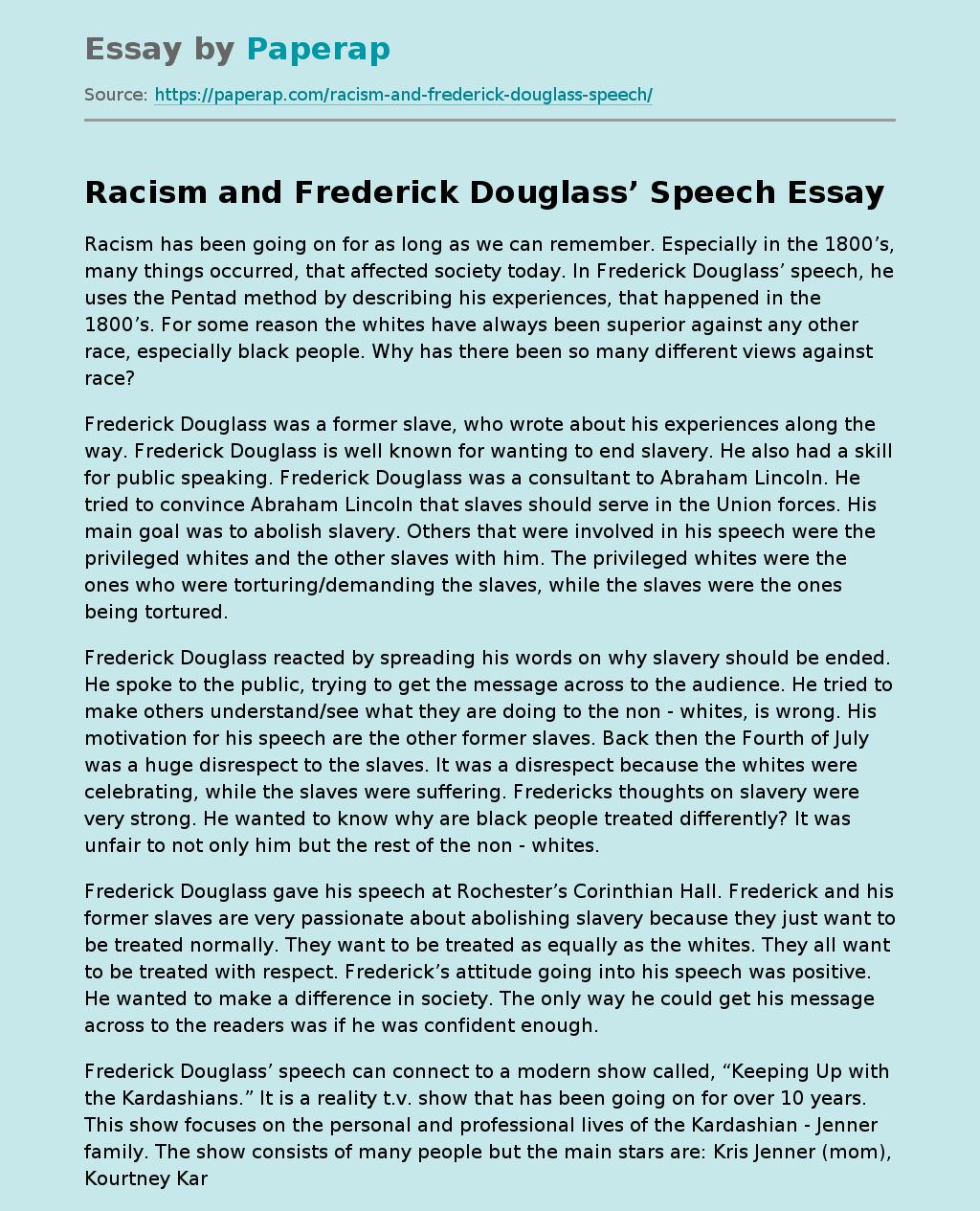 Racism and Frederick Douglass’ Speech