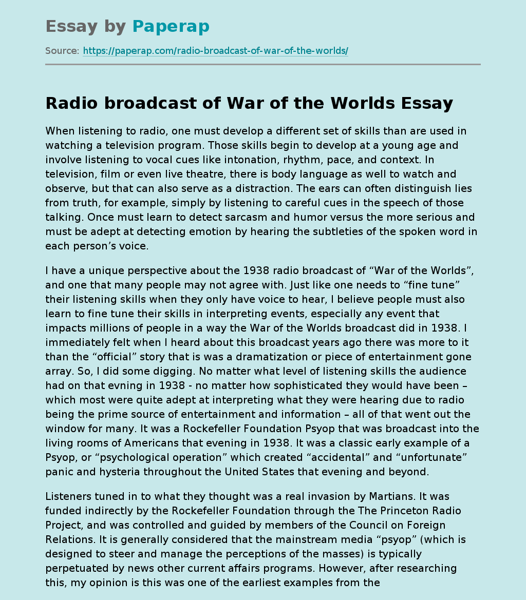 Radio broadcast of War of the Worlds