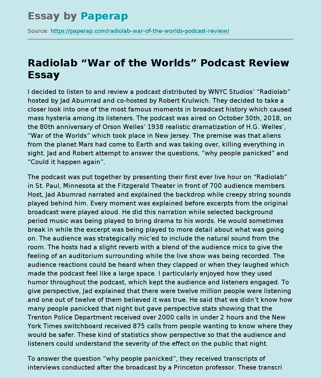 Radiolab “War of the Worlds” Podcast Review