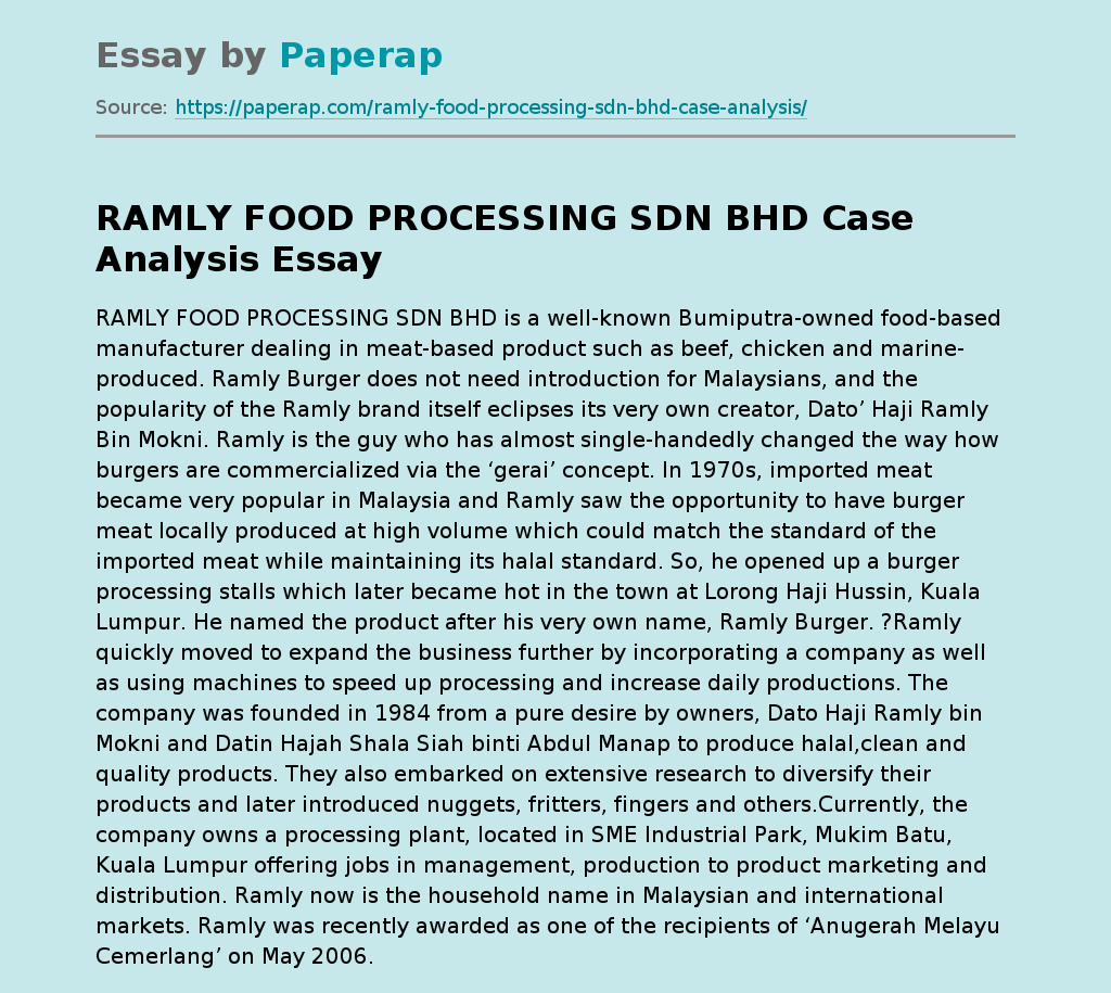 RAMLY FOOD PROCESSING SDN BHD Case Analysis