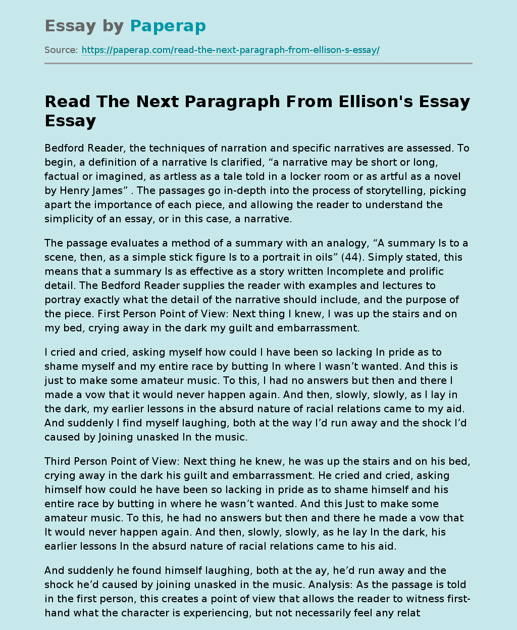 Read The Next Paragraph From Ellison's Essay