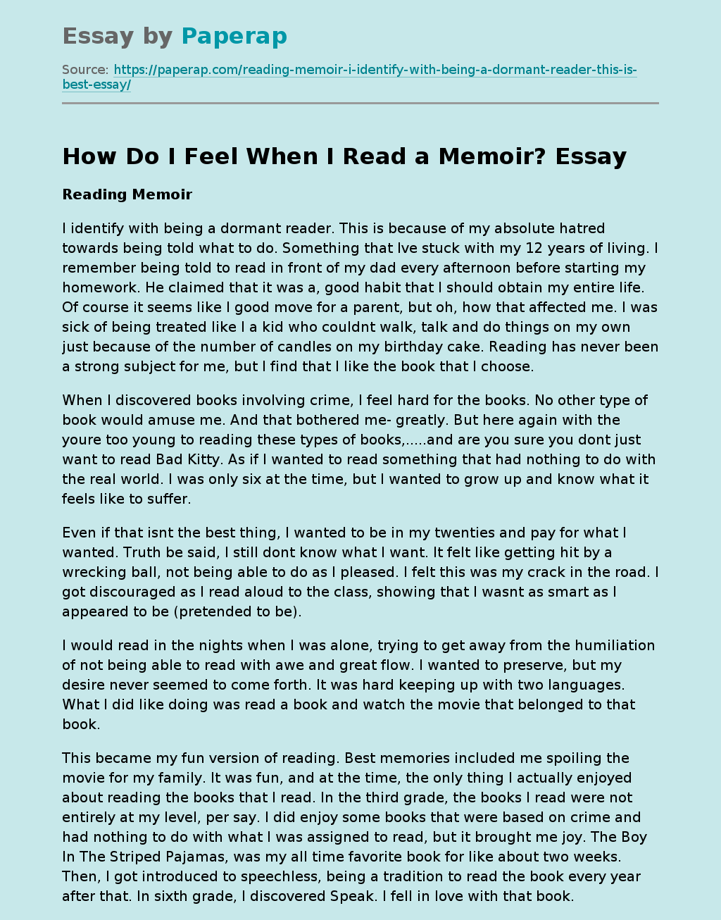 How Do I Feel When I Read a Memoir?