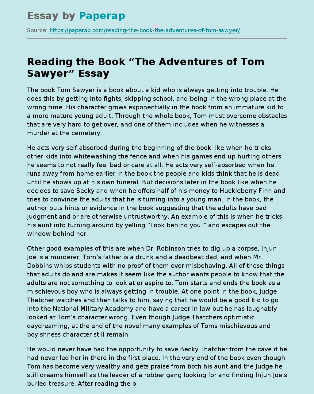 Reading the Book “The Adventures of Tom Sawyer”