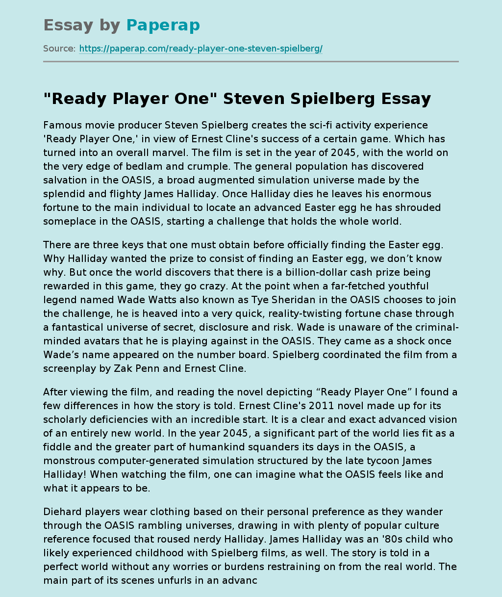 "Ready Player One" Steven Spielberg